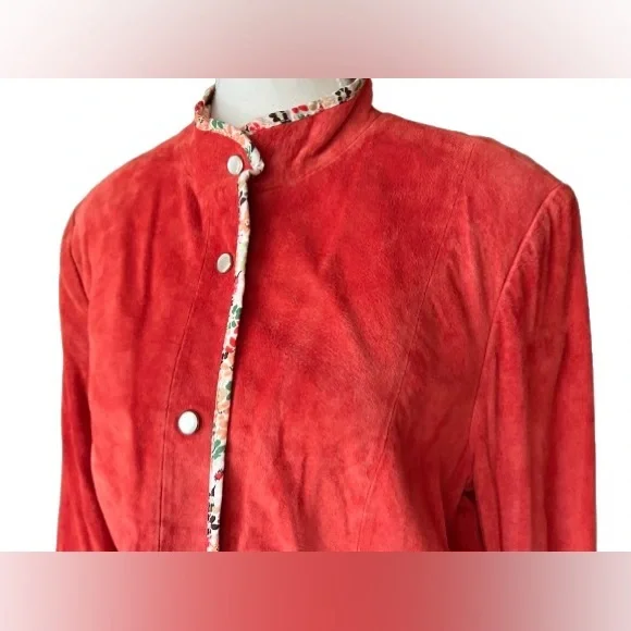 Vintage Suede Large Orange Red Jacket Leather 80s 90s Retro Designer JDS - Picture 6 of 14